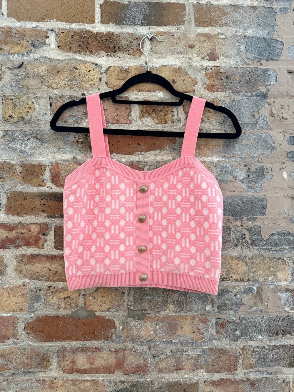 Maje Pink Patterned Knit Crop Top
